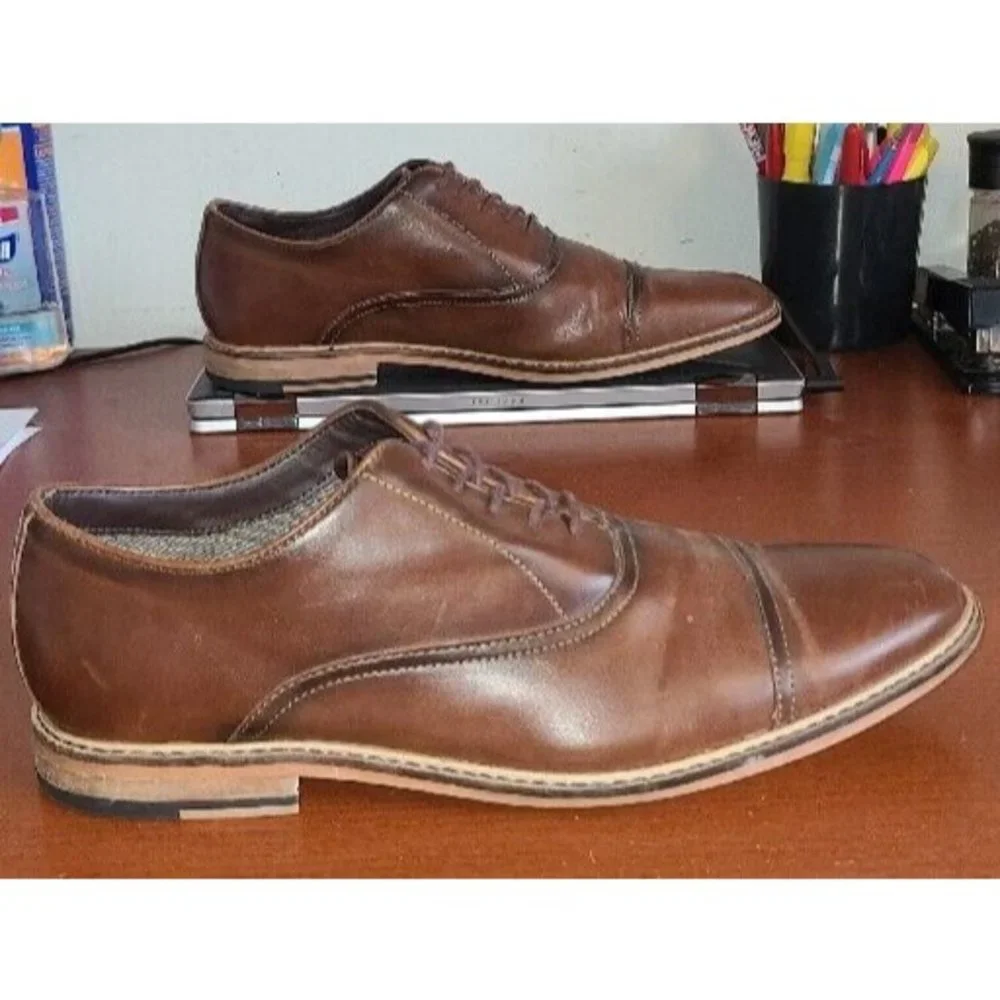 Seven 91 Men's Brown Leather Lace Up Shoes Size 10.5 Cap Toe